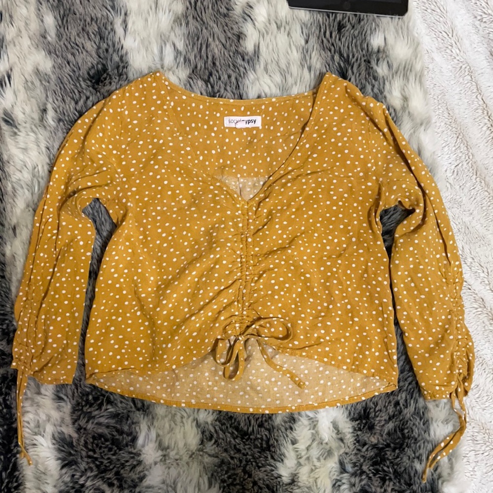 Small Mustard with white polka dot crop top